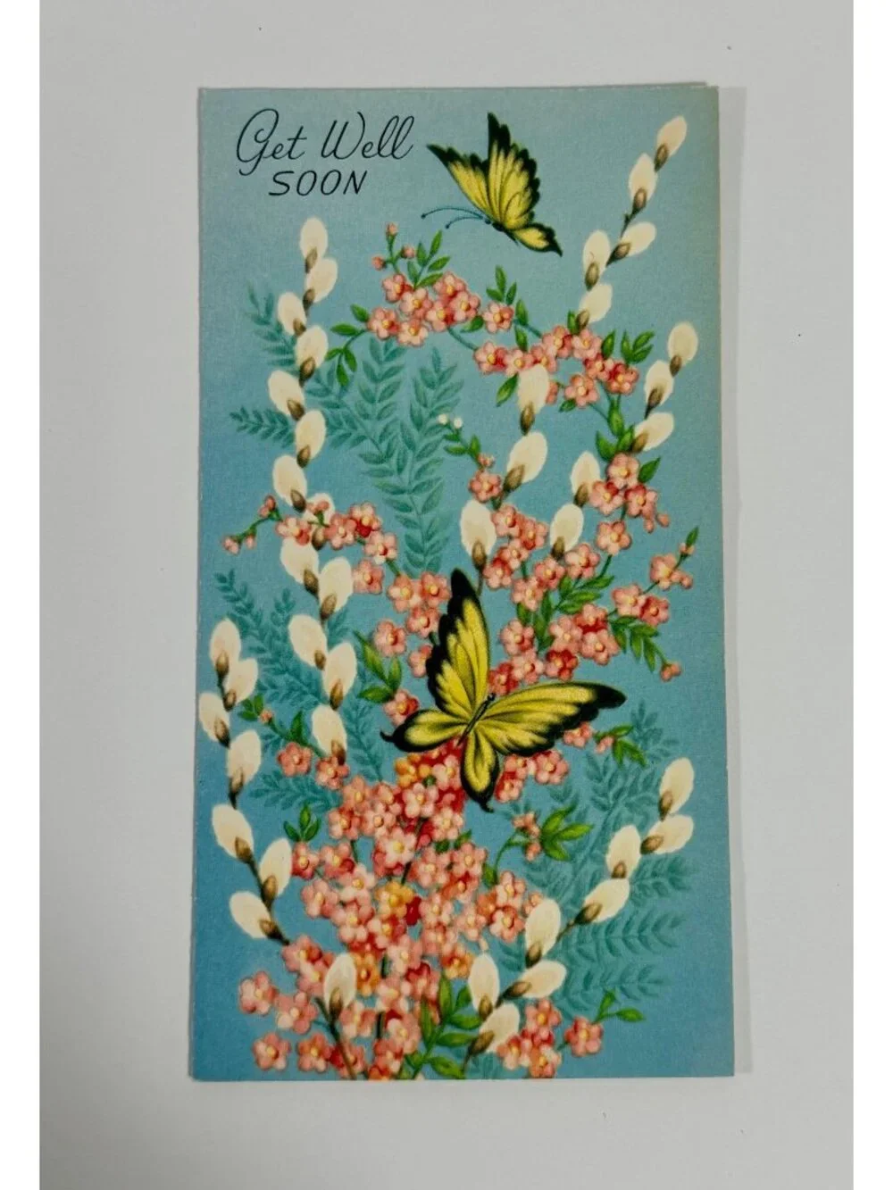 Vintage Wallace Brown Get Well Soon Card With Butterflies & Blossoms Paper Ephem